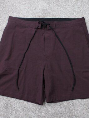 Fabletics Board Shorts Mens 35 Purple Hybrid Unlined 7" Drawstring Swim Trunks